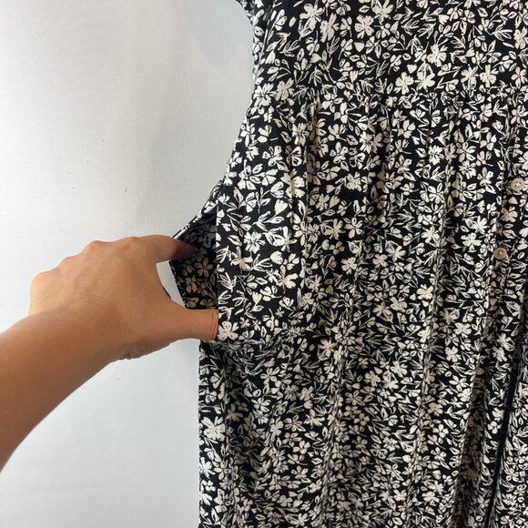 Sonoma Womens Linen Maxi Dress Size XL Black White Floral Peasant Button Front - Picture 4 of 10
